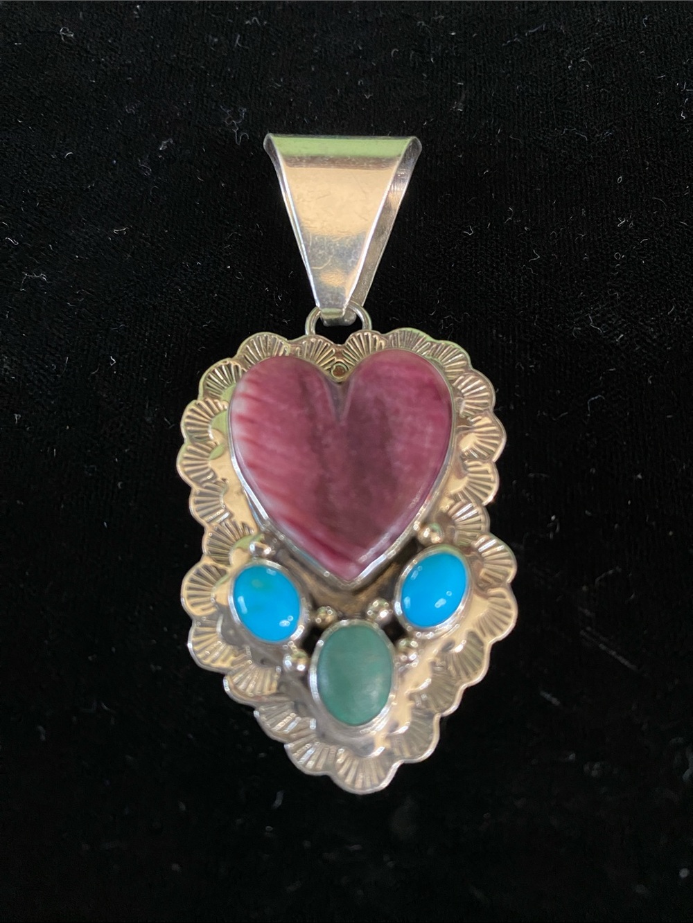 Sterling Silver 925 Heart Gemstone Pendant in Pink, Turquoise & Green